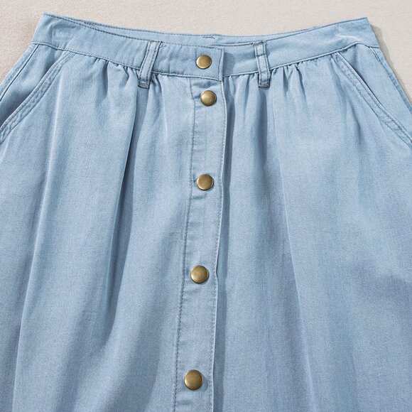 💙 NWT Mist Blue Button-Down Maxi Denim Skirt – Size XL (US 16-18) - Picture 5 of 7